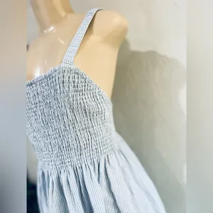J.Crew Smocked beach dress in linen-cotton blend stripe size S 14” pit to pit stretchy thumbnail 12
