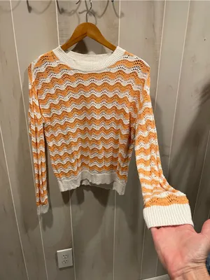Cute Loft orange creamsicle chevron scallop open knit eyelet sweater crochet thumbnail 4