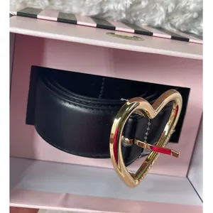 Juicy Couture Black Belt Heart shaped Buckle Gold Tone Adjustable Size M/L NEW thumbnail 7