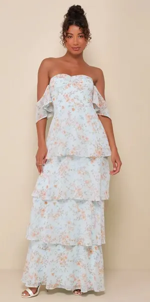 Lulus Charming Passion Floral‎ Off-shoulder Maxi Dress thumbnail 1