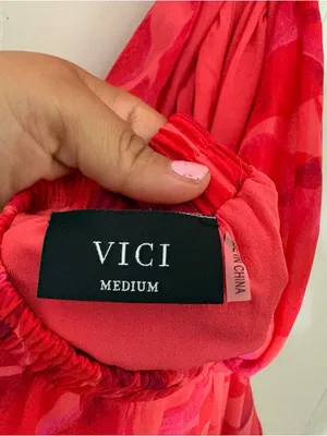 VICI Carlita Ruffle Cutout Maxi Dress Red Pink Tropical Size Medium M thumbnail 7