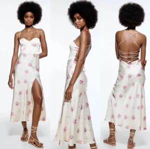 Zara dress midi corset like floral satin effect open back wedding summer party thumbnail 11