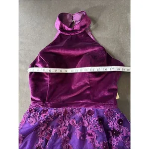 Women’s Velvet Halter Purple Party Dress Floral Tulle Skirt Size M NWT thumbnail 12