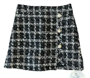 NWT J.ING Chic Black White Gold Tweed Plaid Sequins Mini Skort Skirt Size S thumbnail 1