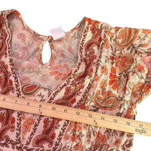 BOHO Paisley Babydoll Mini‎ Dress Size XS Orange Ruffle Festival Western Cottage thumbnail 11