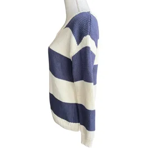 Aeropostale rugby stripe v-neck sweater beachy coastal navy and cream oversized thumbnail 2