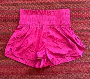 FREE PEOPLE Anthropologie Hot Pink High-Waist Smocked Athletic RUNNING Shorts thumbnail 1