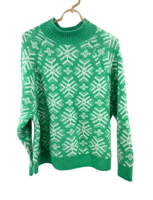 Old Navy Green and White Snowflake wool blend mockneck Sweater 2X winter holiday thumbnail 1