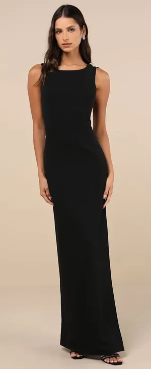 NWT Lulus Perfected Poise Black Bow Cutout Column Maxi Dress Whimsigoth Party M thumbnail 1