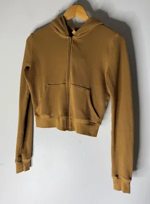 Skims tan waffle lounge hoodie front zip pockets size small‎ thumbnail 1
