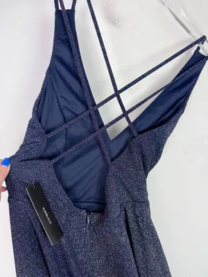 NWT Lulus You Glow Girl Silver and Navy Blue Backless Skater Dress Size XS NEW thumbnail 12