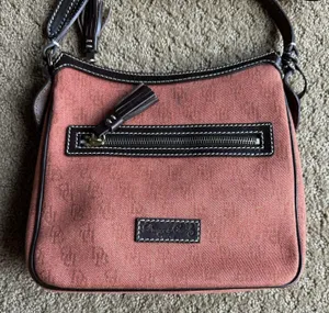 Dooney & Bourke Crossbody Handbag Logo Fabric Classic Orange‎ Dark Brown Leather thumbnail 1