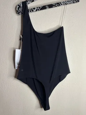 Lululemon Wundermost Ultra-Soft Nulu Asymmetrical Bodysuit Black size large NWT thumbnail 3