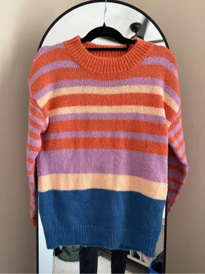 O'Neill Striped Crewneck Sweater in Orange, Lavender & Blue thumbnail 1