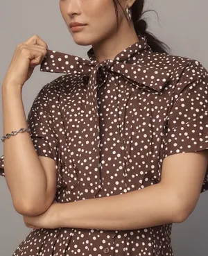 Anthropologie The Tobie Tie-Neck Shirt Dress by Exquise, Size S thumbnail 4