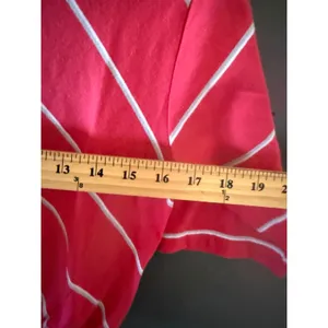 Ivory Pink White‎ Diagonal Stripe Crop Top Drawstring Hem Large Elbow Sleeve thumbnail 6