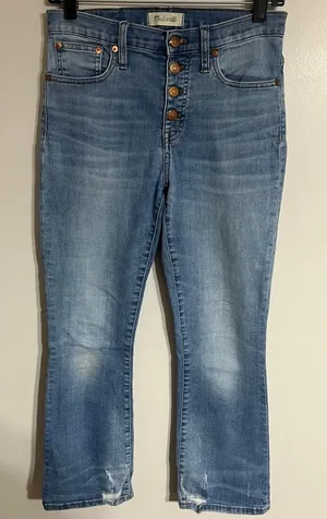 Madewell‎ Cali Demi Boot Jeans Distressed Hem Size 26 Button Fly Stretchy thumbnail 1
