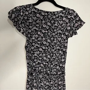 Maeve By Anthropologie Black Purple Ditzy Floral Belted Wide‎ Leg Jumpsuit thumbnail 10