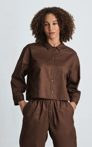 Everlane The Woven Boxy Chocolate PJ Everyday Casual Top Silky Cotton NWT M thumbnail 1