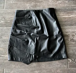 Zara Women Ruched Faux Leather Mini Skirt thumbnail 1
