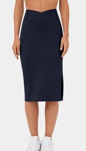Halara NEW Ribbed Knit High Waisted Crossover Side Split Bodycon Midi Skirt M thumbnail 1