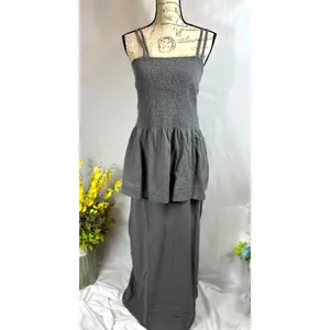 Free People Goldie Skirt Set Elastic Bodice Slit Skirt Smoked Pearls M thumbnail 10