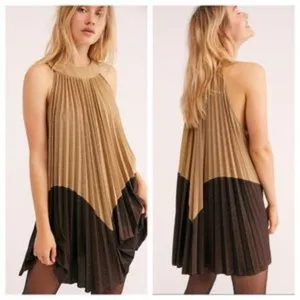 NWT Free People Pleated Love Metallic Mini Dress Color block Medium thumbnail 3