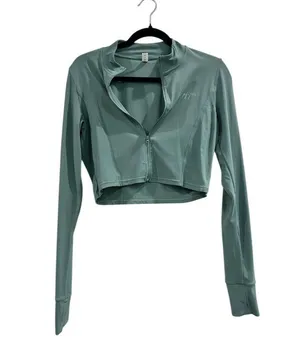 Women's Cropped Zip-Up Track Jacket Green XL Activewear thumbnail 1