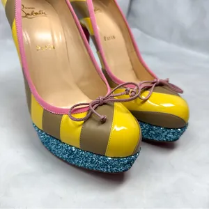 Christian Louboutin Foraine 140 Bow Striped Leather Glitter Platform Pumps Heels thumbnail 5