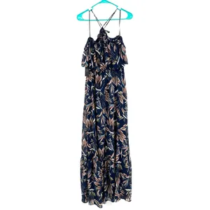 NWT Lulus size small blue floral maxi dress tiered‎ strappy halter like top thumbnail 2