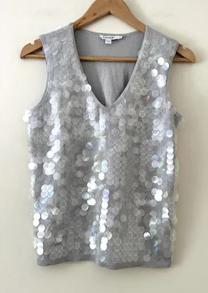 Chicos Iridescent Paillette Sequin V-Neck Tank Top Sz S thumbnail 1