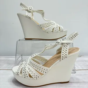 Top Moda Strappy Ivory Wedge Heeled Platform Sandals with Cutouts Size 8 thumbnail 2