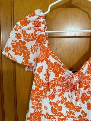 Crystal Doll Orange and white mini dress S flowy sleeves thumbnail 3