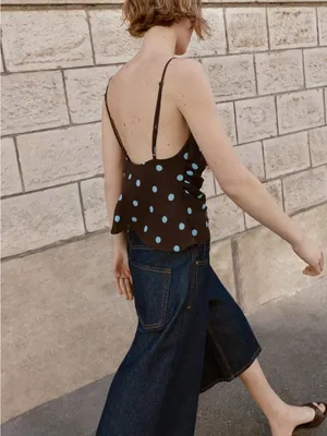 Zara Brown Cowl Neck Camisole with Light Blue Polka Dots thumbnail 4