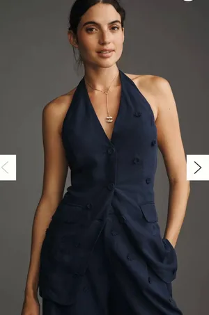 Maeve Linen‎ Blend Halter Vest Size Small Navy Blue Anthropologie Linen Summer thumbnail 1
