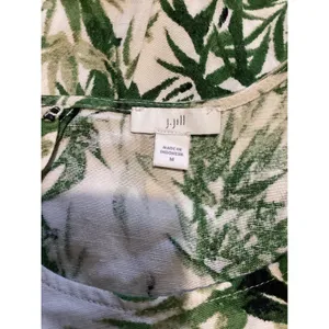 J. Jill Womens Green Bamboo Print Linen Blend Button Back Top Blouse Medium thumbnail 4