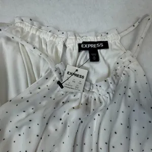 Express Top Sz M NWT Ivory Polka Dots Halter Smocked Sleeveless Peplum Lined thumbnail 5