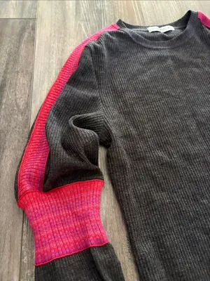 Natural Life London Trim Thermal Knit Top Gray Pink Size Medium Long Sleeves thumbnail 8