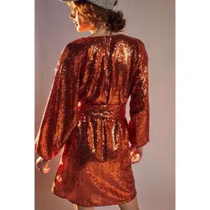 ANTHROPOLOGIE LISABETTE SEQUINED MINI‎ DRESS IN DARK ORANGE size small thumbnail 2