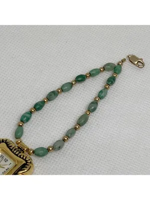 Women’s watch 21mm case quartz analog green gold tone beaded bracelet 7” running thumbnail 4