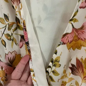 Haver + Blair Floral Smocked Blouse XL Gold Thread Boho Flutter Sleeve Top thumbnail 5