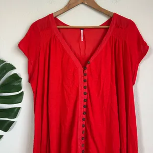 Free People Highland V-Neck Linen Blend Short Sleeve Tunic thumbnail 2