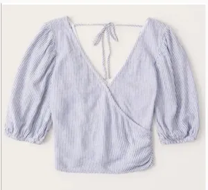 NWT Abercrombie & Fitch Striped Linen Wrap Top XS thumbnail 1