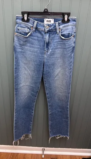 PAIGE Womens Jeans Size 25 Blue Wash Distressed Raw‎ Hem Straight Leg thumbnail 1