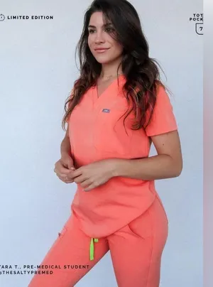 LIMITED EDITION Figs Hot Coral Catarina Scrub Top thumbnail 1