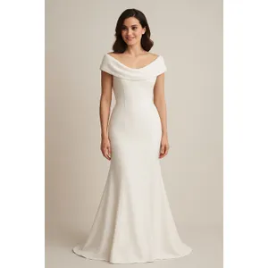Muxxn White Dress Women Size Small Fit Flare Cream White Boat Neck Mermaid Prom thumbnail 16