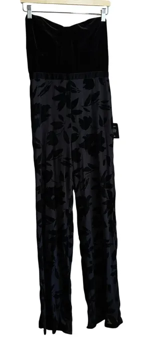 NWT Lulus black velvet strapless jumpsuit floral women's size large formal wear thumbnail 1