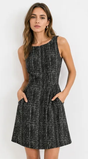 J. Crew Grey White Sleeveless Midi Dress Pocket Capsule Wardrobe Career Casual 6 thumbnail 1
