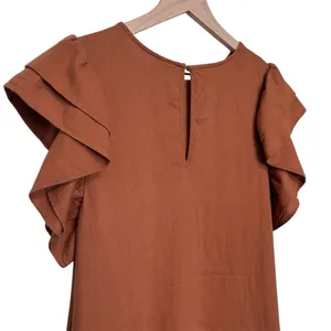 Women’s A New Day rust orange short ruffle sleeve linen blend dress size large thumbnail 6