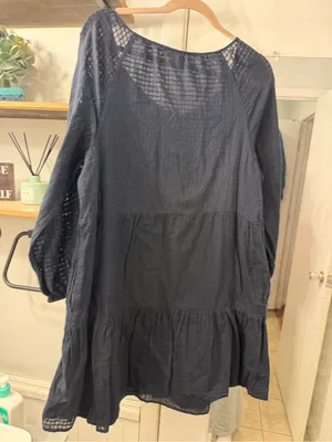 GAP Navy Long-Sleeve Peasant Dress with Tie Neck thumbnail 4